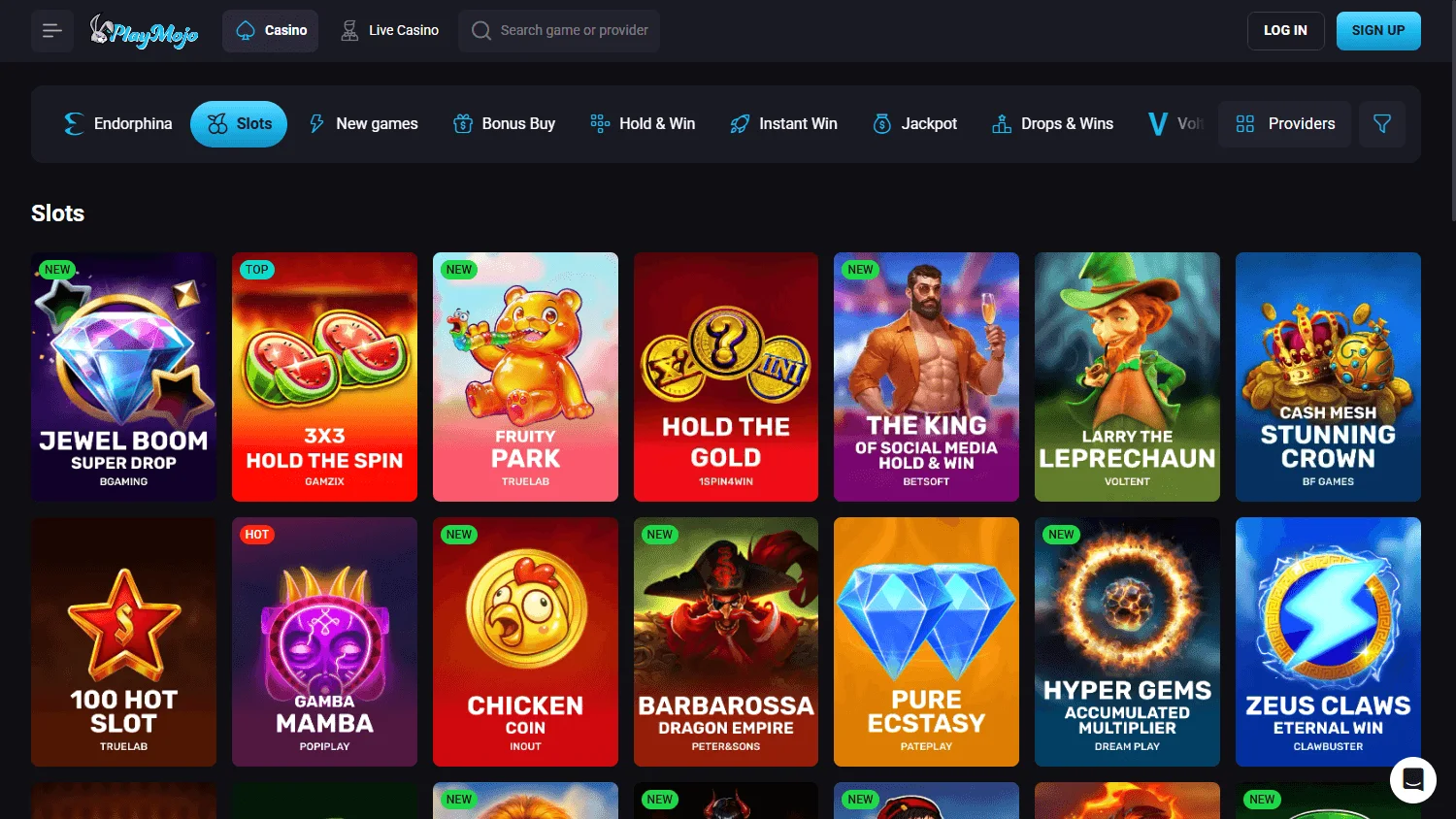 Playmojo Casino games on desktop