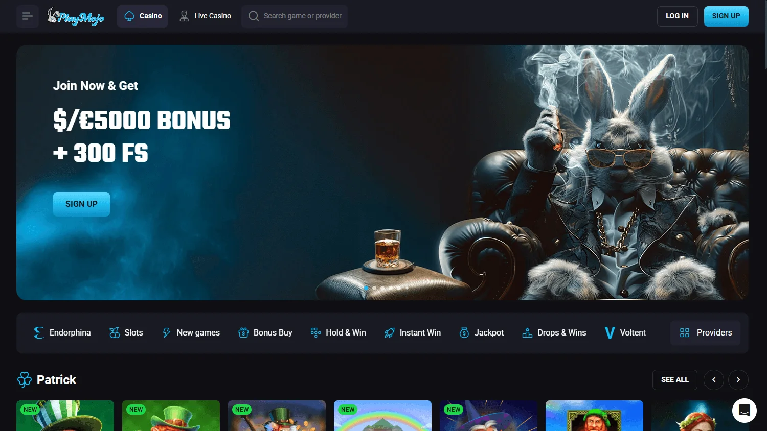 Playmojo Casino home on desktop