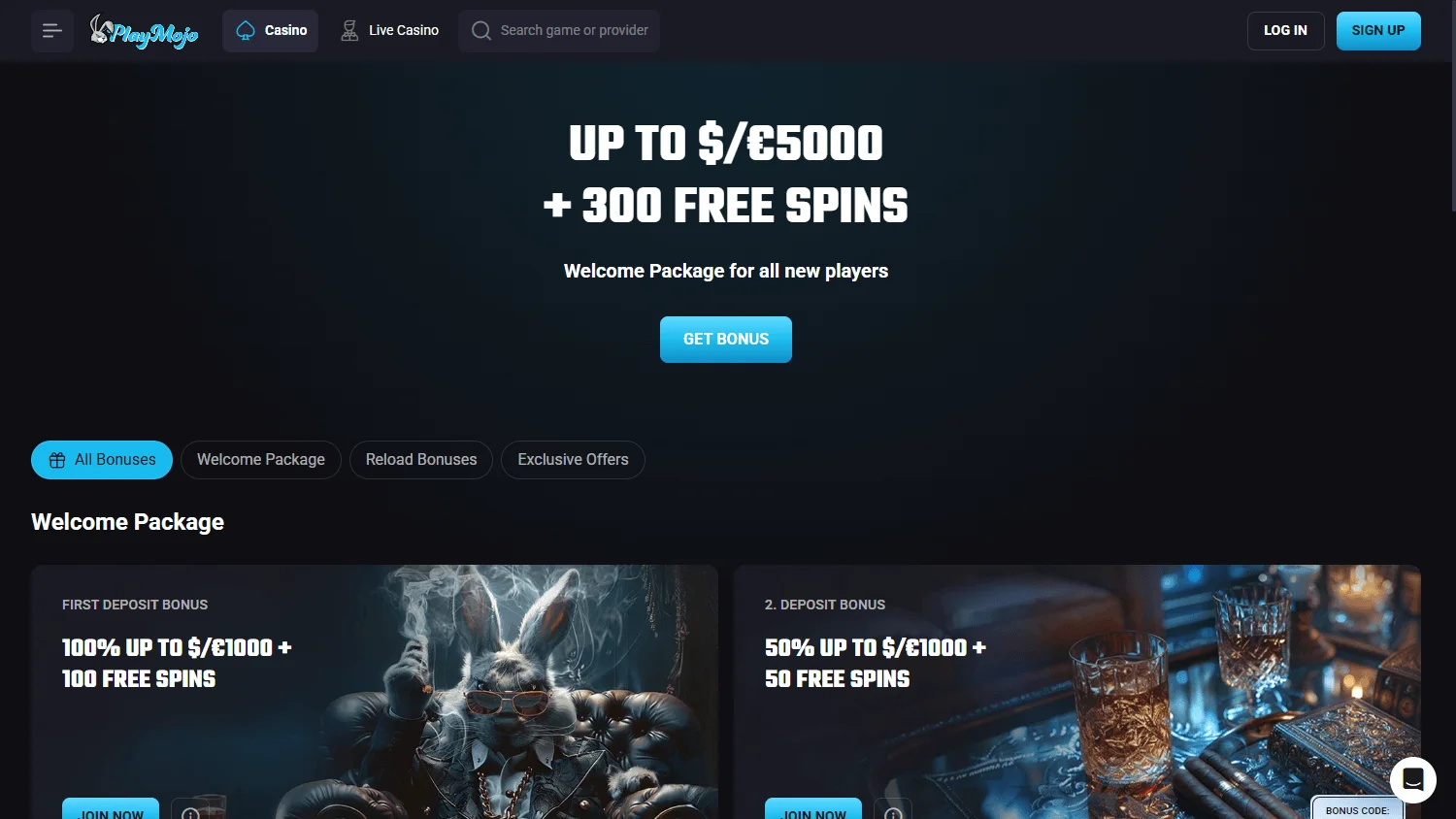 Playmojo Casino promotions on desktop